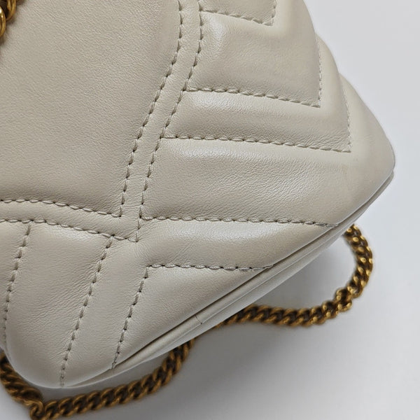 GG Marmont Mini Quilted Calfskin White