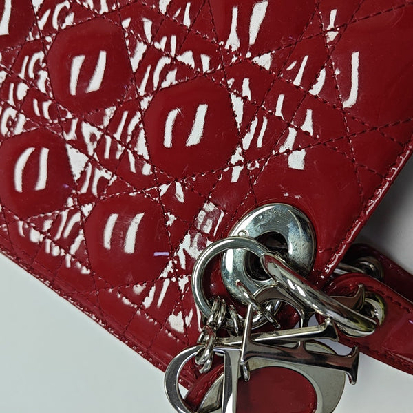 Lady Dior Medium Cannage Patent Leather Red