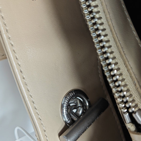 Chevron Leather Shoulder Bag Beige
