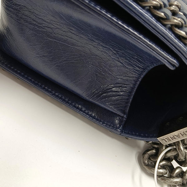 Authenticated pre-owned BOY CHANEL Medium Quilted Calfskin Blue - Crossbody Bag at Looply