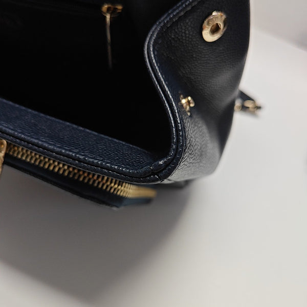 Quilted Grained Calfskin Shoulder Bag Blue