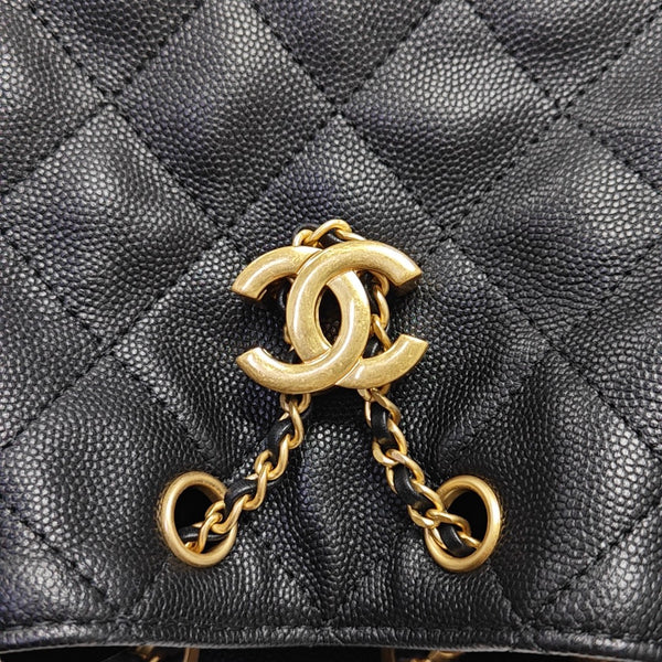 CHANEL 25 Mini Quilted Grained Calfskin Black