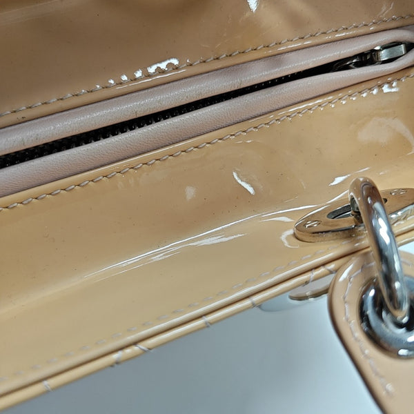 Lady Dior Medium Cannage Patent Leather Beige