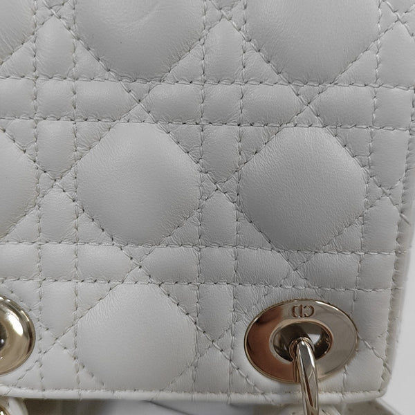 Authenticated pre-owned Lady Dior Super Mini Cannage Lambskin White - Tote Bag at Looply