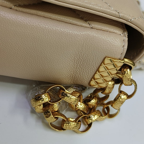 Quilted Lambskin Shoulder Bag Small Beige