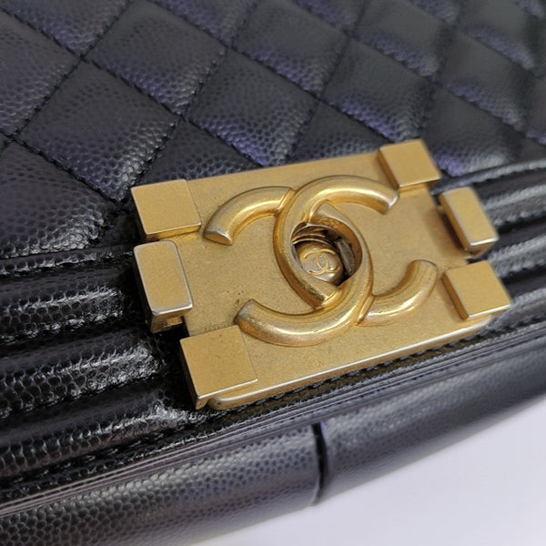BOY CHANEL Medium Quilted Grained Calfskin Black