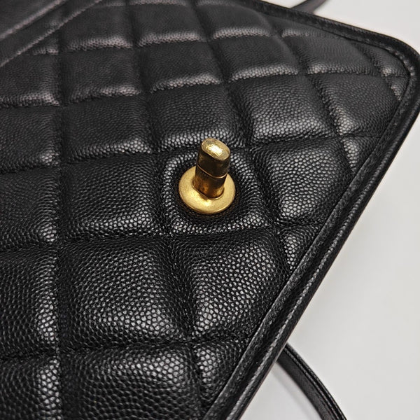 Quilted Grained Calfskin Backpack Black