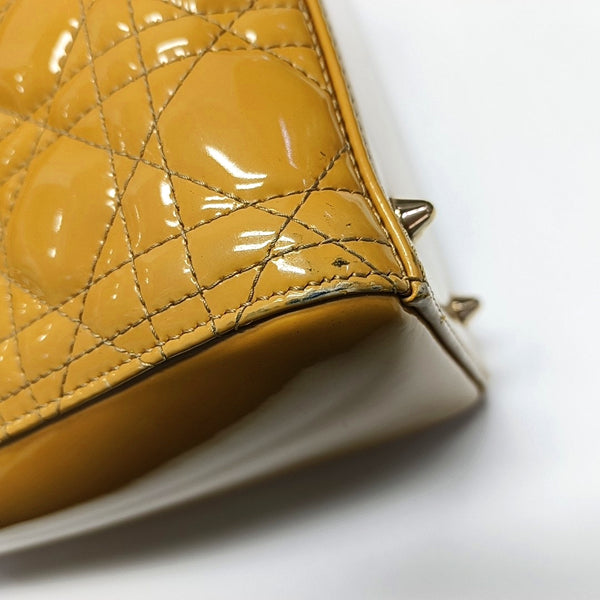 Authenticated pre-owned Lady Dior Medium Quilted Patent Leather Yellow - Shoulder Bag at Looply