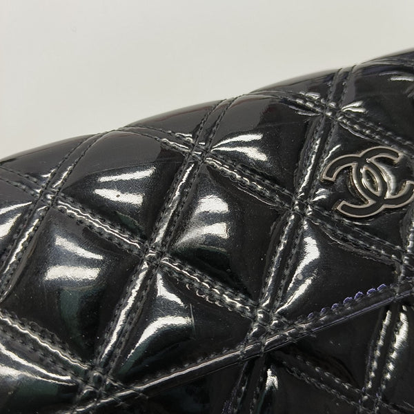 Quilted Patent Leather Wallet Black