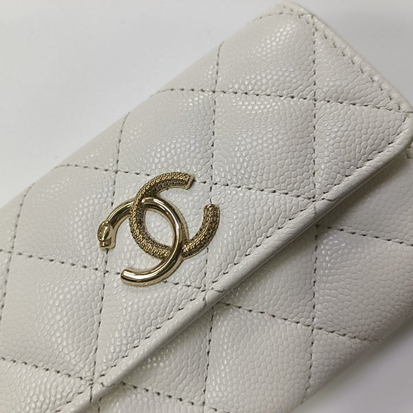 Quilted Grained Calfskin Wallet White