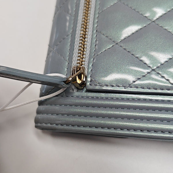 BOY CHANEL Quilted Patent Leather Blue Wallet