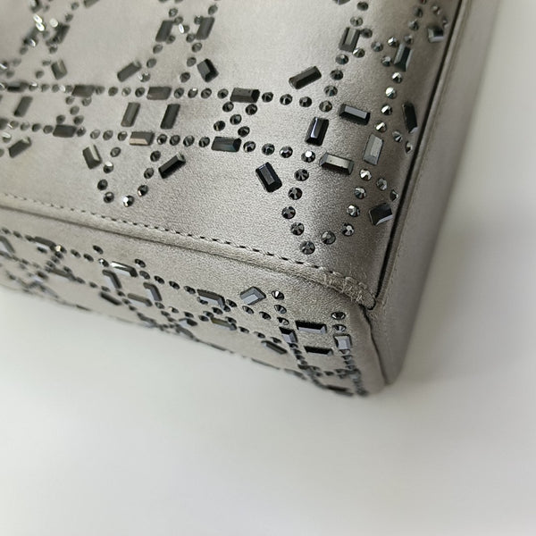 Lady Dior Mini Cannage Silk Satin Gray