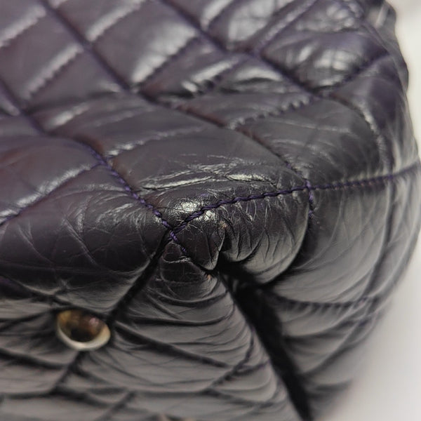 Quilted Calfskin Tote Bag Large Purple