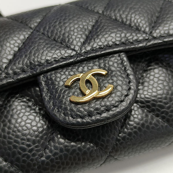 CLASSIC FLAP Quilted Grained Calfskin Black Card Holder