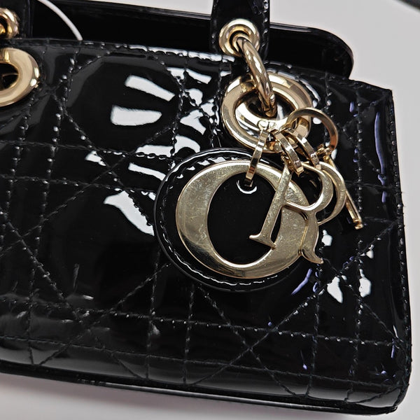 Lady Dior Super Mini Cannage Patent Leather Black