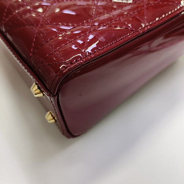 Lady Dior Mini Cannage Patent Leather Red