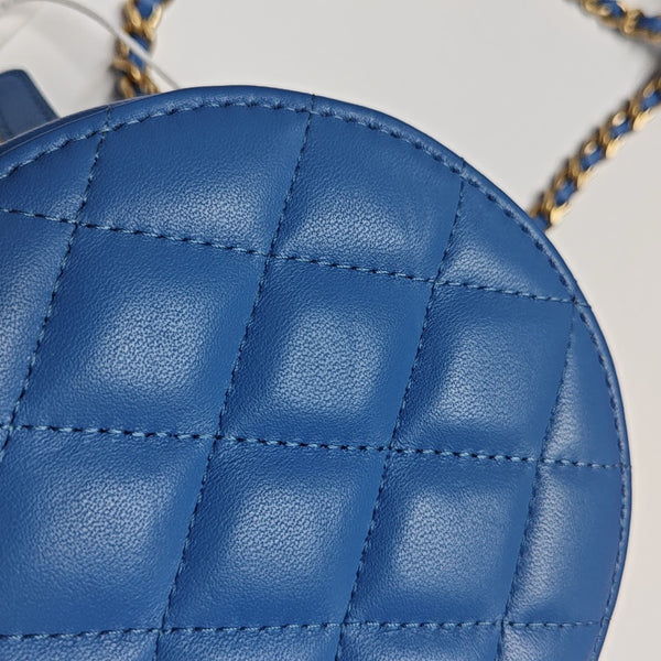 ROUND Mini Quilted Lambskin Blue