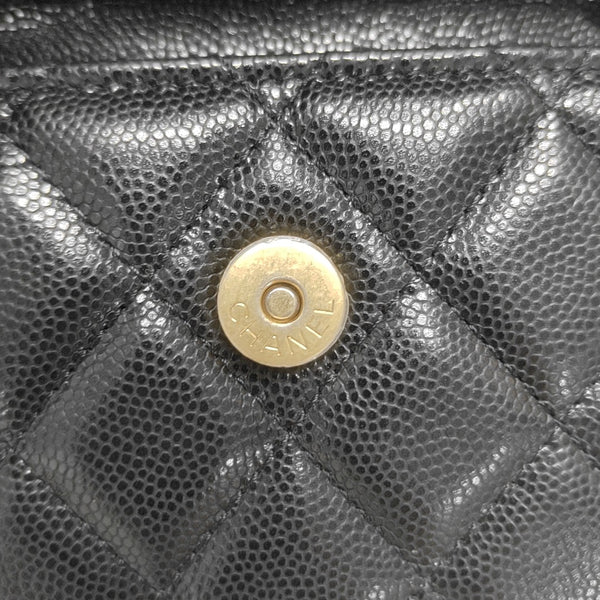 Quilted Grained Calfskin Shoulder Bag Black