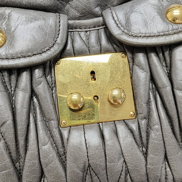 Miu Coffer Quilted Lambskin Gray