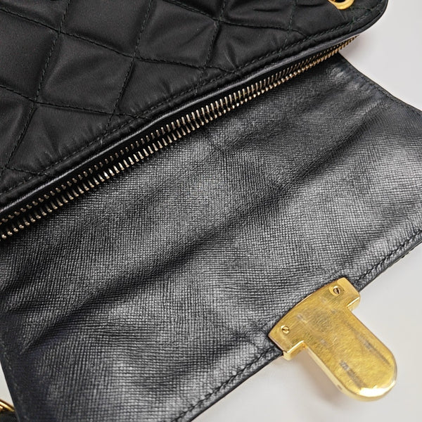 Quilted Nylon Shoulder Bag Black