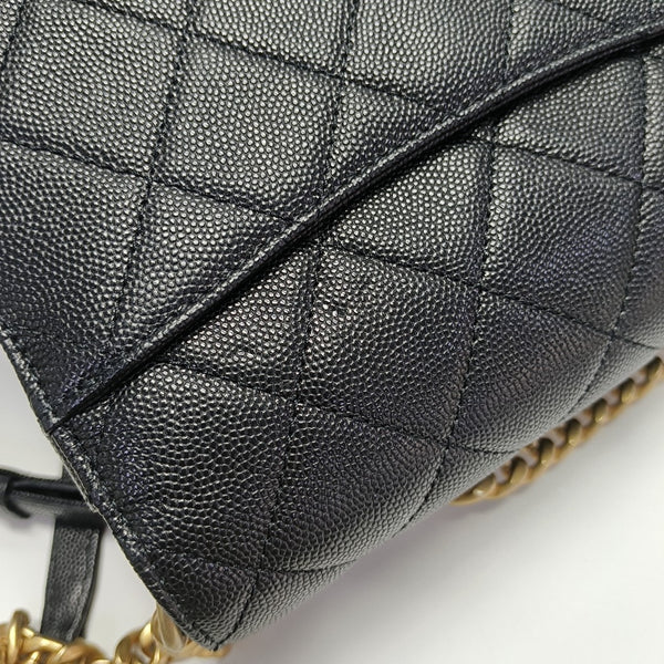 Quilted Grained Calfskin Shoulder Bag Black