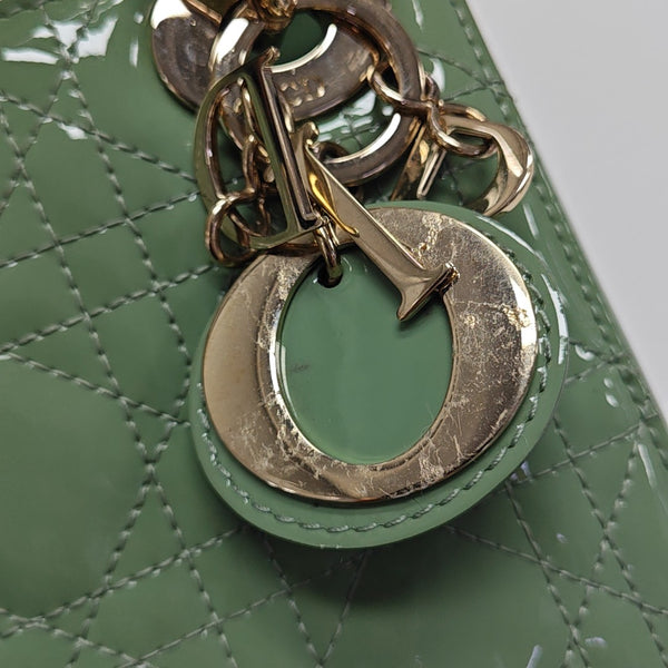 Lady Dior Mini Cannage Patent Leather Green