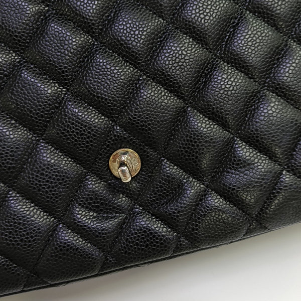 Quilted Grained Calfskin Shoulder Bag Large Black
