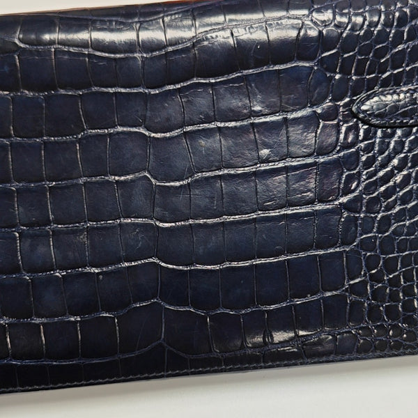 Kelly 20 Shiny Porosus Crocodile Blue Wallet