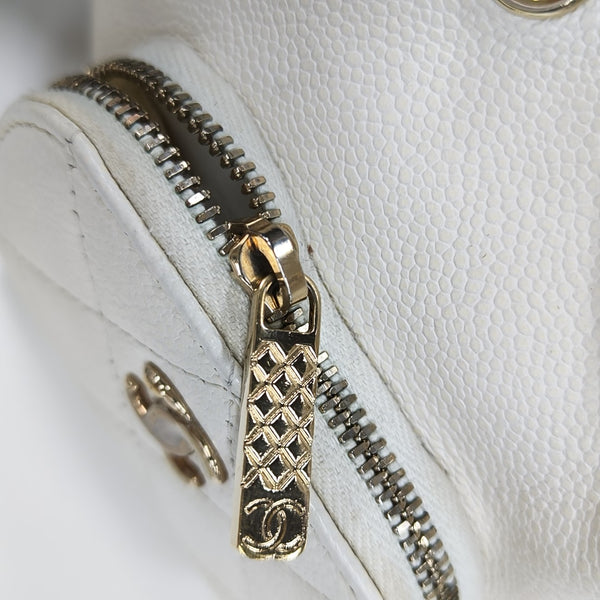 Quilted Grained Calfskin Bucket Bag Mini White