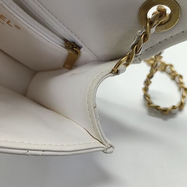Quilted Grained Calfskin Shoulder Bag White