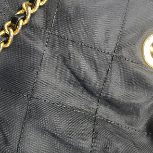 Quilted Nylon Shoulder Bag Black
