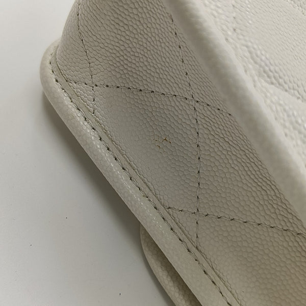 Quilted Grained Calfskin Shoulder Bag Small White