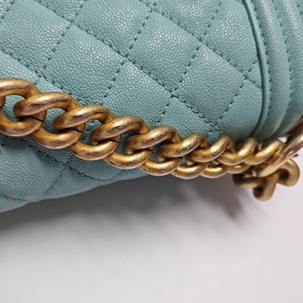 Authenticated pre-owned BOY CHANEL Small Quilted Grained Calfskin Blue - Shoulder Bag at Looply