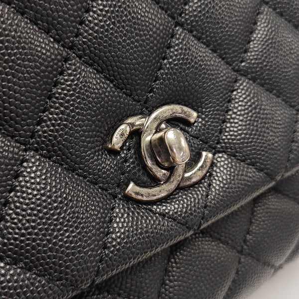 COCO HANDLE Small Quilted Grained Calfskin Black