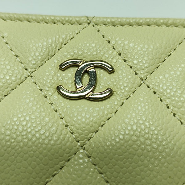 Quilted Grained Calfskin Card Holder Yellow
