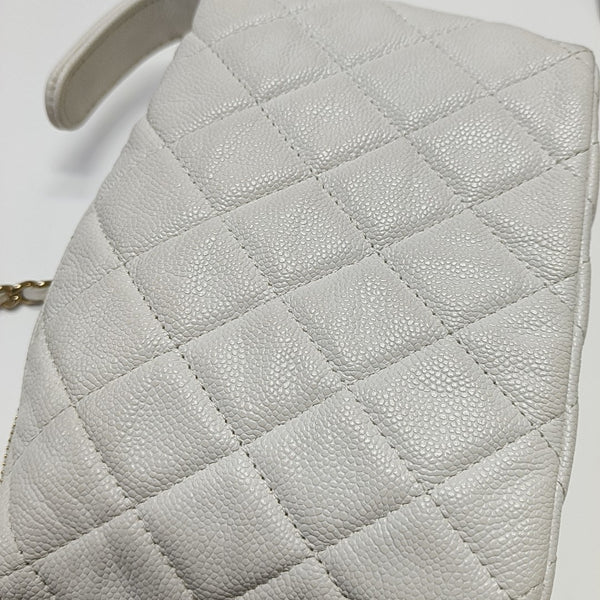 Quilted Grained Calfskin Shoulder Bag White