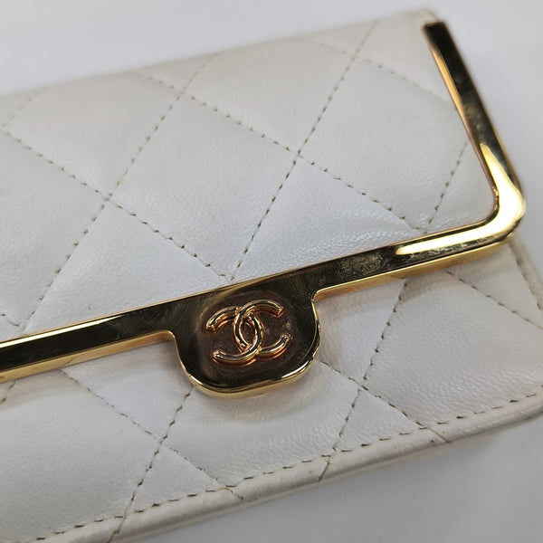 Quilted Lambskin Shoulder Bag White