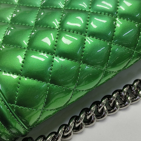BOY CHANEL Medium Quilted Patent Leather Green