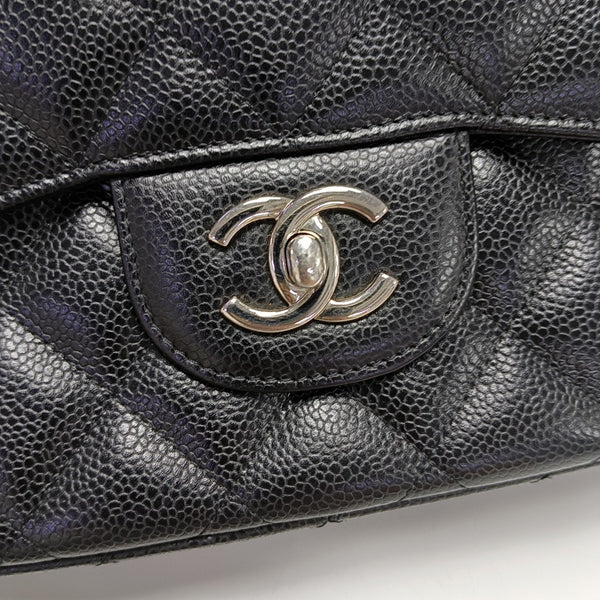 Quilted Grained Calfskin Shoulder Bag Large Black
