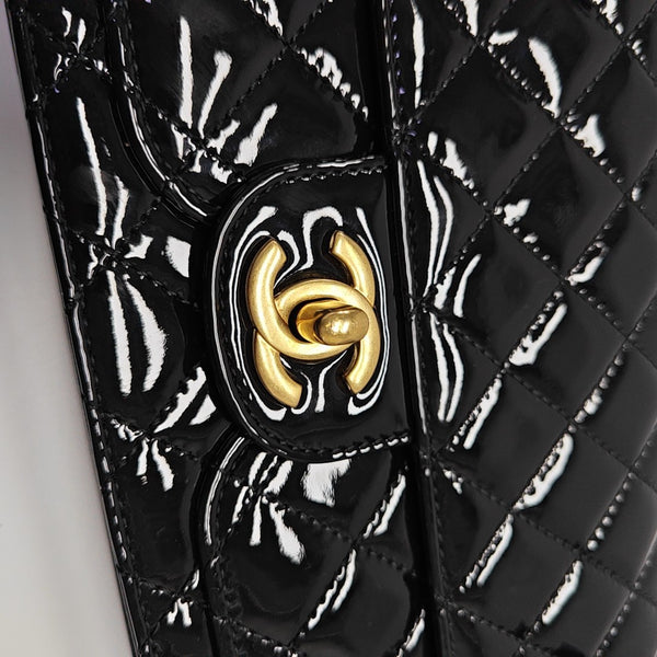 Quilted Patent Leather Shoulder Bag Black