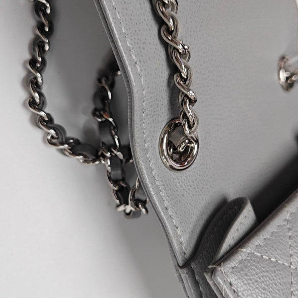 Quilted Grained Calfskin Shoulder Bag Gray