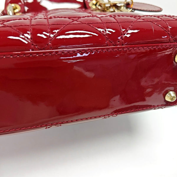 Lady Dior Mini Cannage Patent Calfskin Red