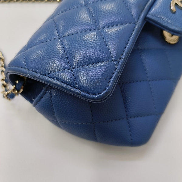 Quilted Grained Calfskin Shoulder Bag Blue