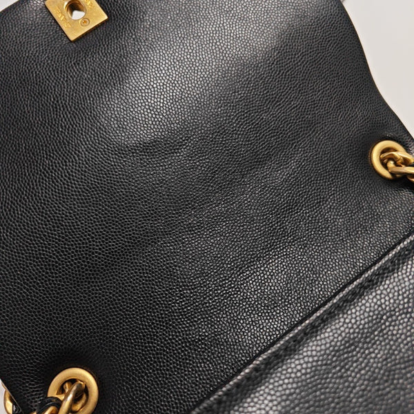 Quilted Grained Calfskin Shoulder Bag Black