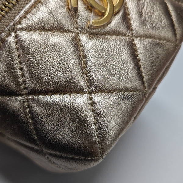 Quilted Lambskin Top Handle Bag Gold
