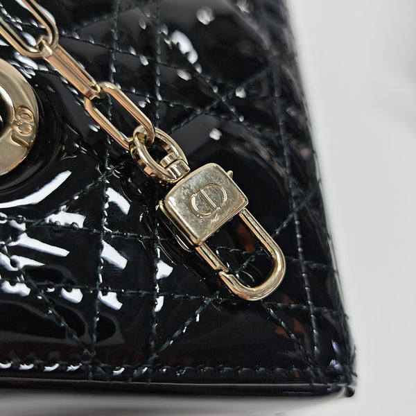 Lady Dior Super Mini Cannage Patent Leather Black