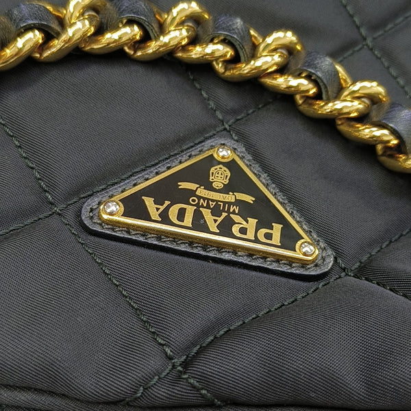 Quilted Nylon Shoulder Bag Black
