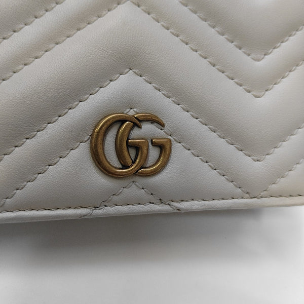 GG Marmont Mini Quilted Calfskin White Wallet