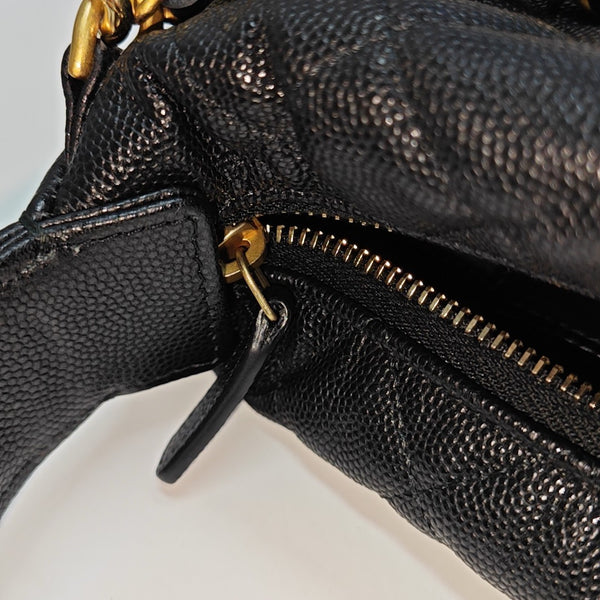 Quilted Grained Calfskin Top Handle Bag Black