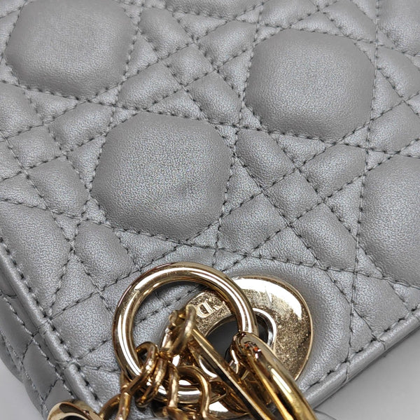 Lady Dior Mini Cannage Lambskin Gray